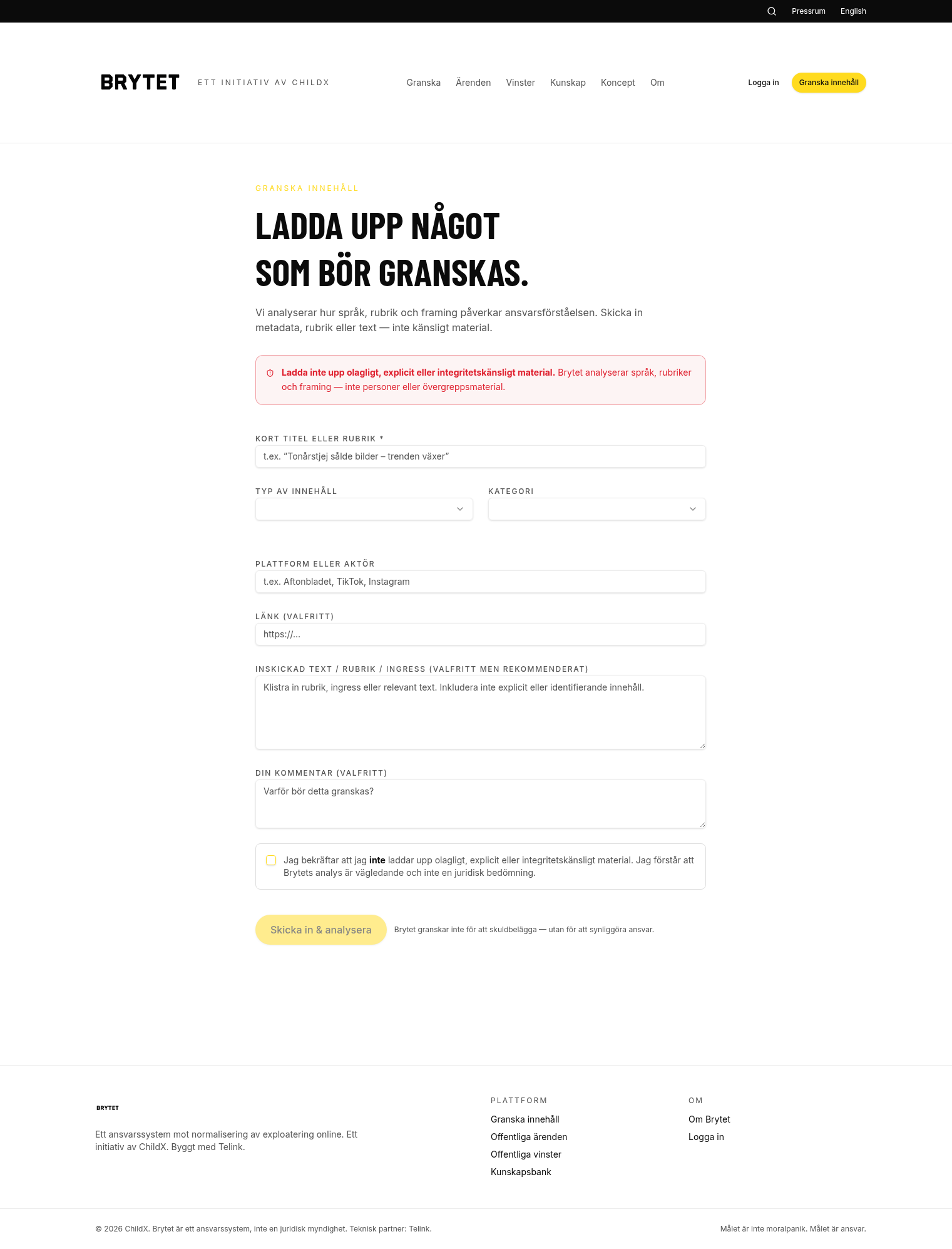 Skärmdump av Granska innehåll